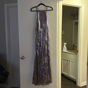Purple glittery sequence mermaid long prom dress halter top